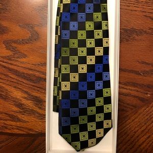 Men’s blue, black, and green tie